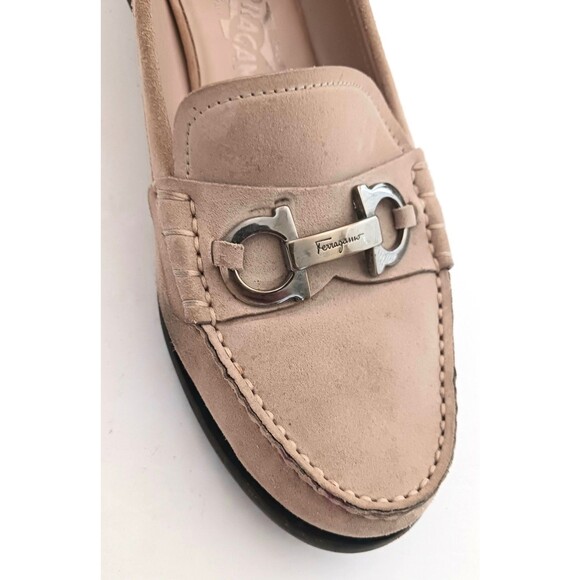 Salvatore Ferragamo Tan Suede Loafers Silver Gancini Trim US 9.5B Made in Italy - Picture 3 of 16